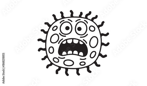 Scared Cartoon Germ or Virus Character Illustration with Spikes and Funny Facial Expression for Hygiene Campaigns