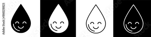Cute happy teardrop icons smiling, representing joy and hydration in simple graphic style