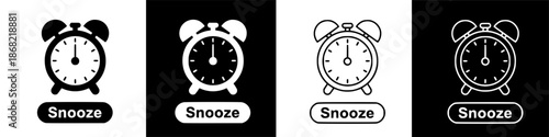 Graphic alarm clock and snooze button icons for digital interface design elements