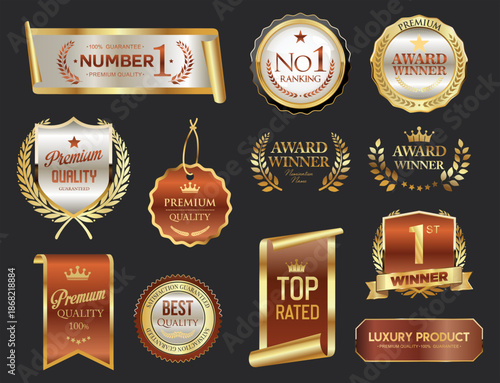 Luxury premium golden labels collection, Sale banner collection concept discount promotion layout on black background