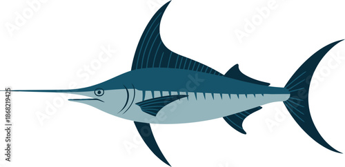 Blue Sailfish Swimming on White Background
