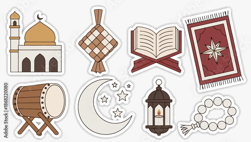 Collection of Ramadan Islamic cultural symbols and elements for decoration