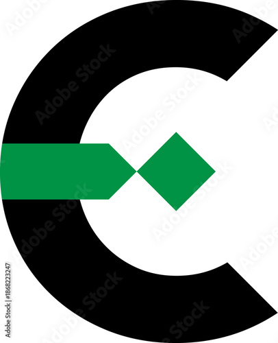 A bold and sophisticated vector logo featuring a black letter 'C' integrated with a vibrant green horizontal band and a sharp diamond shape. This modern design represents growth, wealth, and precision