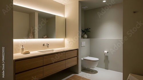 Wallpaper Mural kanso bathroom interior design featuring muted sage green and warm white tones Torontodigital.ca