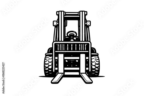 Front view forklift approaching with forks centered