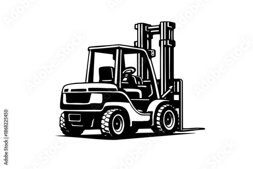 Rear three-quarter angle forklift showing counterweight and mast structure