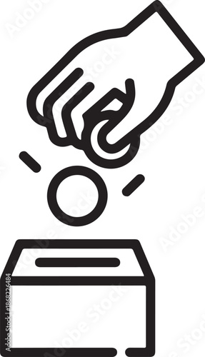 Hand putting coin into donation box, charity concept