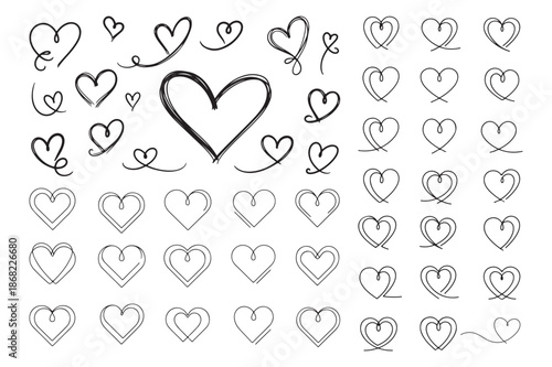 Collection of Heart Sketches: A collection of various heart sketches, showcasing diverse shapes and styles, perfect for expressing love, affection, and emotional connection.