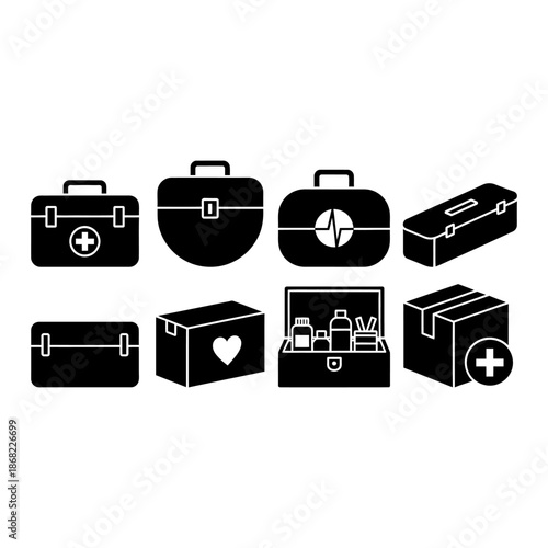 Medical Box Icon Set – Flat Minimal First Aid Symbols