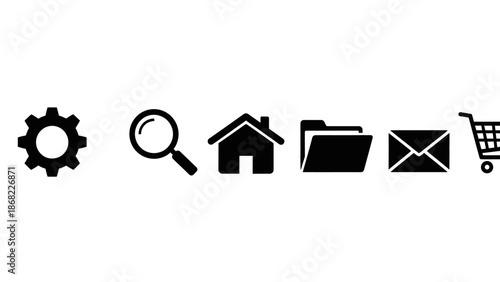 Set of various black icons for web navigation and interface design