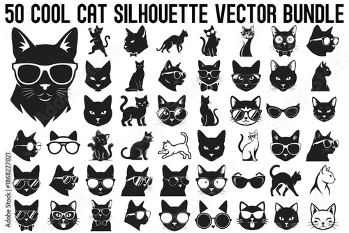 Cool Cat Silhouette Vector Bundle