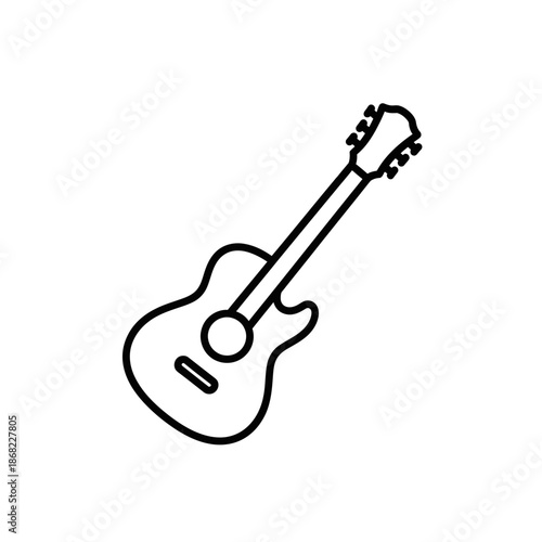 Simple Line Art Icon of an Electric Guitar, Isolated on White Background