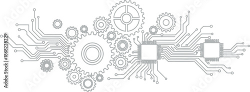 Abstract industrial gears and machinery concept background in black and white vector style