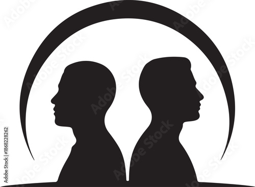 Silhouette SVG of Two Figures Aligned Beneath One Arc – Minimal Shelter and Unity Vector Illustration