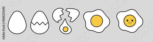 Eggs icon set. Chicken Egg and broken egg icons. Fried egg vector icon collection.