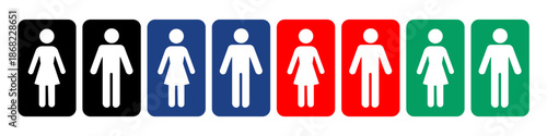 Restroom door pictograms. Woman and man public toilet image signs, female and male hygiene washrooms symbols.