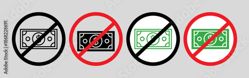 no cash icon Simple thin line logo set.