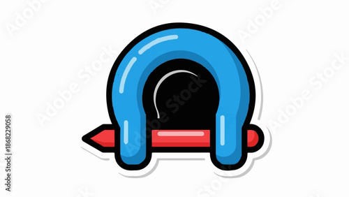 Blue shackle with red pin, industrial fastener, graphic icon