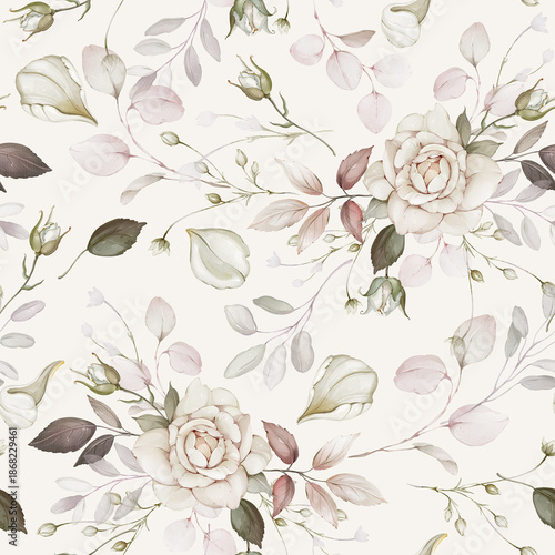Seamless Watercolor Blush Rose Floral Pattern