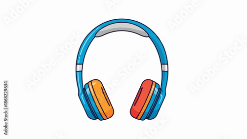 Bright blue over-ear headphones with orange and red earcups, against a white background