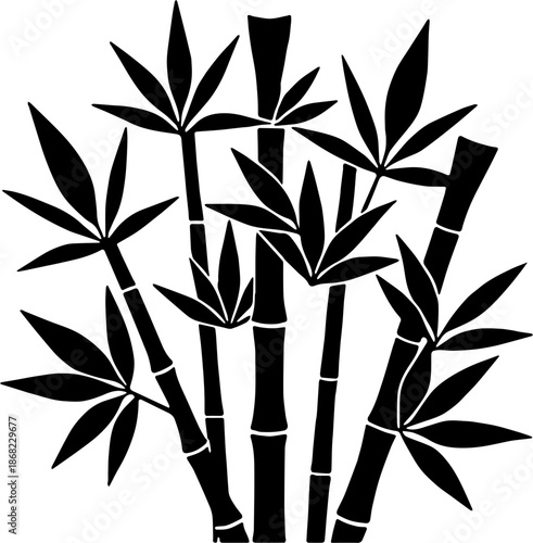 Japanese Bamboo Forest Silhouette Illustration, Oriental Nature Zen Garden Vector