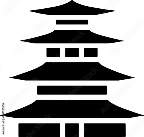 Traditional Japanese Pagoda Tower Silhouette, Oriental Temple Architecture Vector Icon