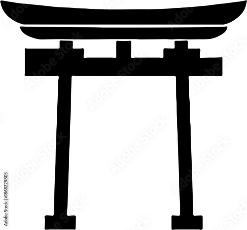 Japanese Torii Gate Silhouette Vector Illustration, Traditional Shinto Shrine Entrance Icon