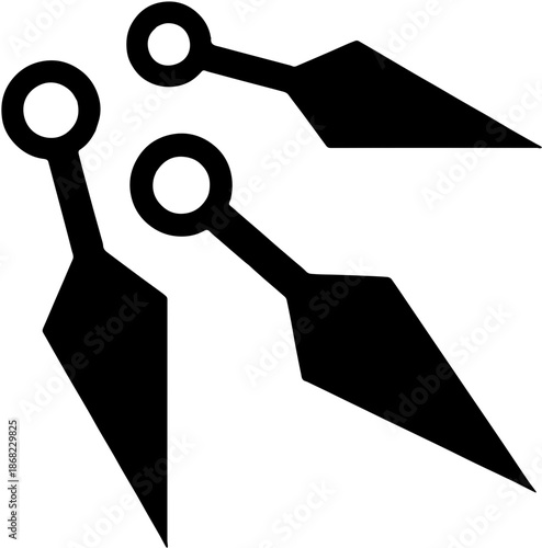 Japanese Ninja Kunai Knife Set Silhouette, Shinobi Weapon Vector Illustration