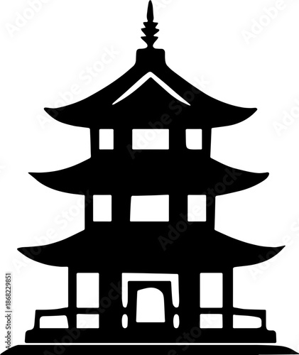 Traditional Japanese Pagoda Tower Silhouette, Oriental Temple Architecture Vector Icon