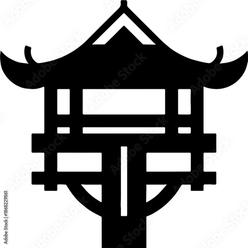Traditional Japanese Pagoda Tower Silhouette, Oriental Temple Architecture Vector Icon
