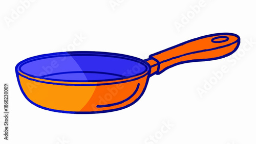 Bright orange frying pan with a deep blue interior and a hanging hole