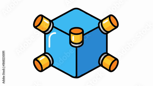 Blue cube with orange cylindrical projections on each face