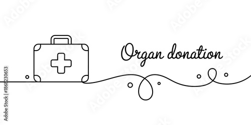 Organ donation concept with a medical kit and flowing line illustration