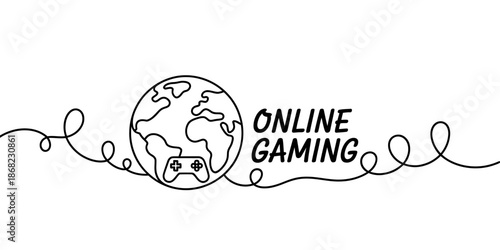 Global online gaming concept featuring a world map and a modern gamepad controller