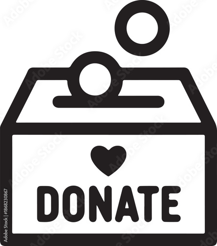 Donate Box Icon with Heart Symbol, Charity Contribution Concept