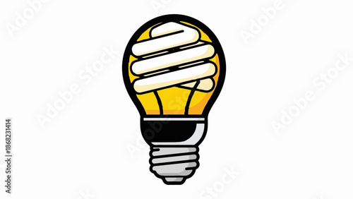 Bright spiral fluorescent light bulb glows with yellow energy