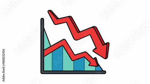 Bar chart showing a downward trend with two red arrows indicating decline