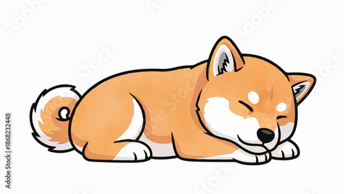 Adorable illustrated Shiba Inu dog sleeping peacefully on a white background