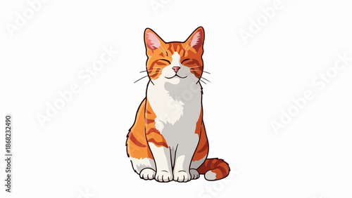 Adorable orange and white striped cat with eyes closed, sitting contentedly