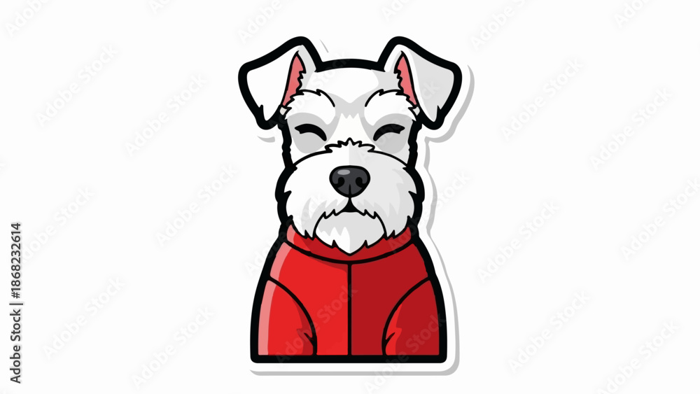 Obraz premium Adorable white dog with a beard and eyes closed, wearing a red jacket