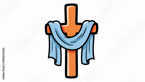 An orange cross draped with a light blue cloth