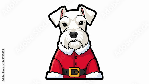 Adorable white schnauzer dog dressed as Santa Claus, festive and cute