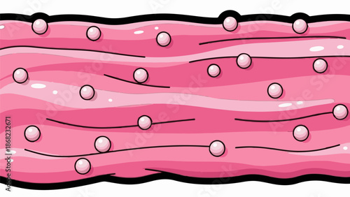 Abstract pink wavy layers with suspended pearl-like spheres