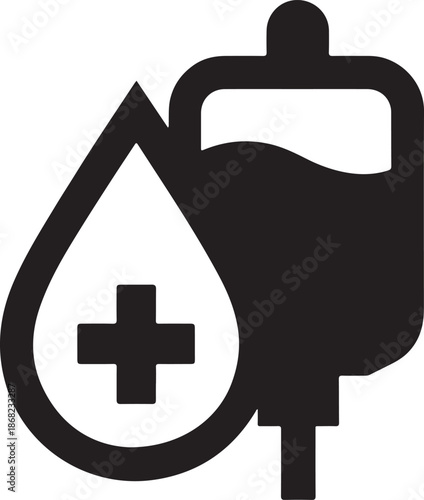 Blood donation symbol with cross in drop, medical vector con