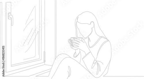 Woman relaxing with coffee near window