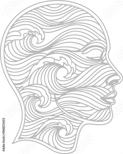 Creative human head with swirling lines