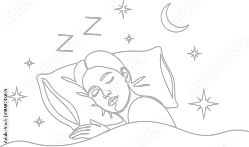 Woman sleeping peacefully under starry night sky