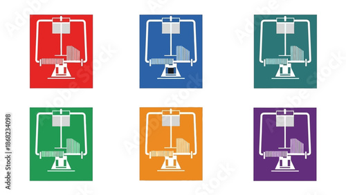 Colorful 3 d printer icons set for technology and innovation concepts