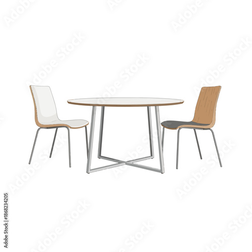 Modern Round Dining Table with Two Chairs for Dining Room or Office