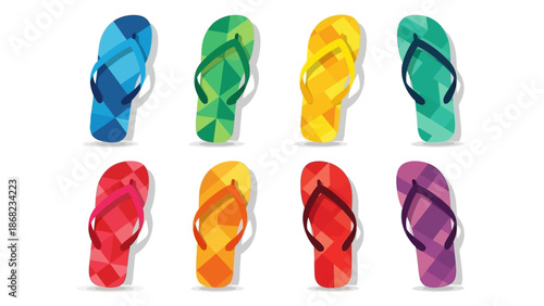 Colorful flip flops arrayed geometric design summer footwear isolated vector